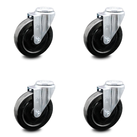 Service Caster 5 Inch Hard Rubber Wheel Swivel Bolt Hole Caster Set SCC-BH20S514-HRS-4